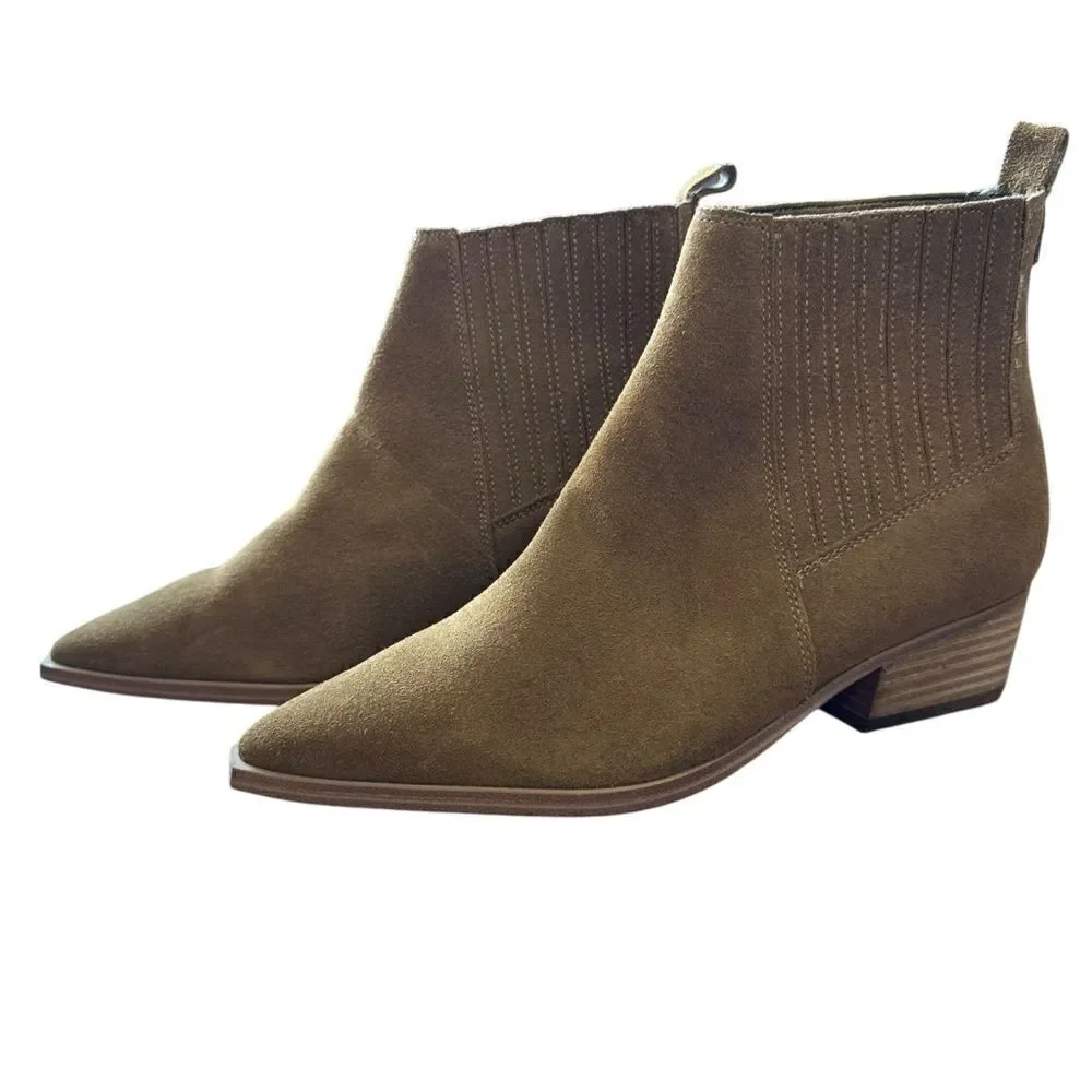 Revolve Marc Fisher Yarita Suede Leather Western Ankle Boot Bootie, Natural NWOT
